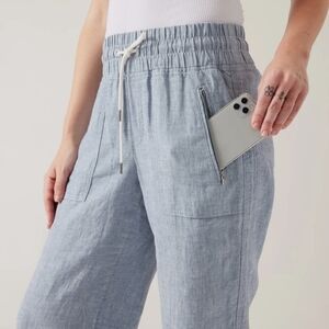 Sz 4 Athleta 4 Cabo Linen Wide Leg Pant Midrise Chambray Yachtcore